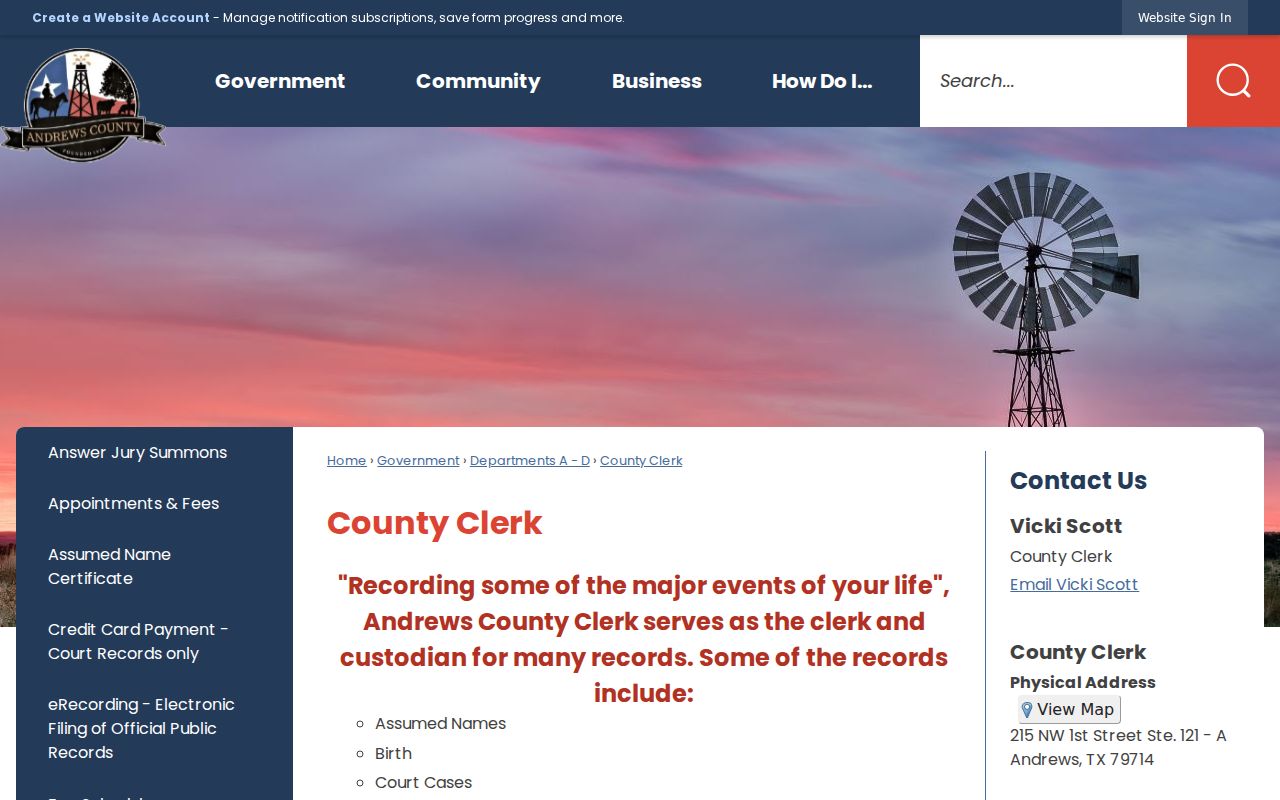 Andrews County Clerk misdemeanor court information page
