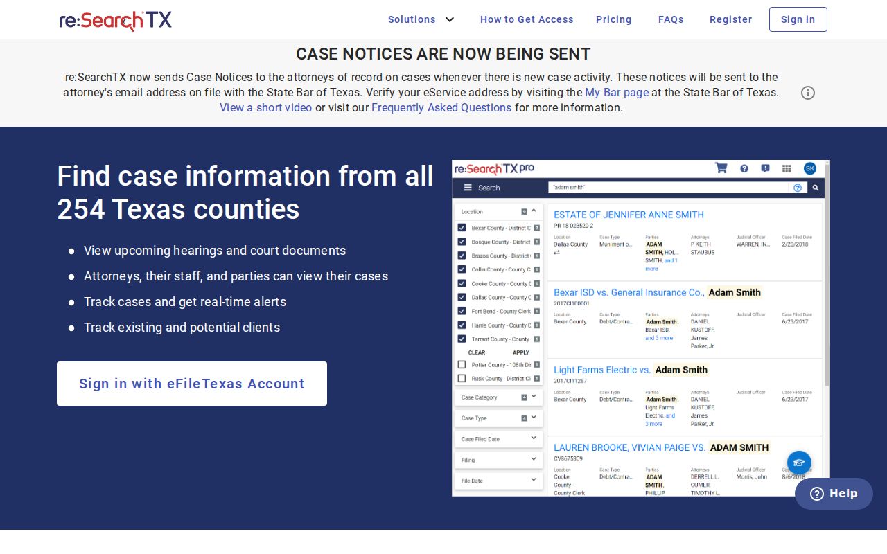 re:SearchTX statewide electronic court record search