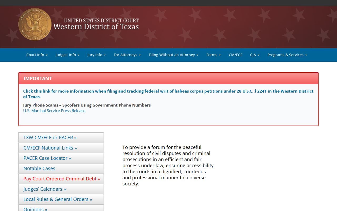 United States District Court for the Western District of Texas website
