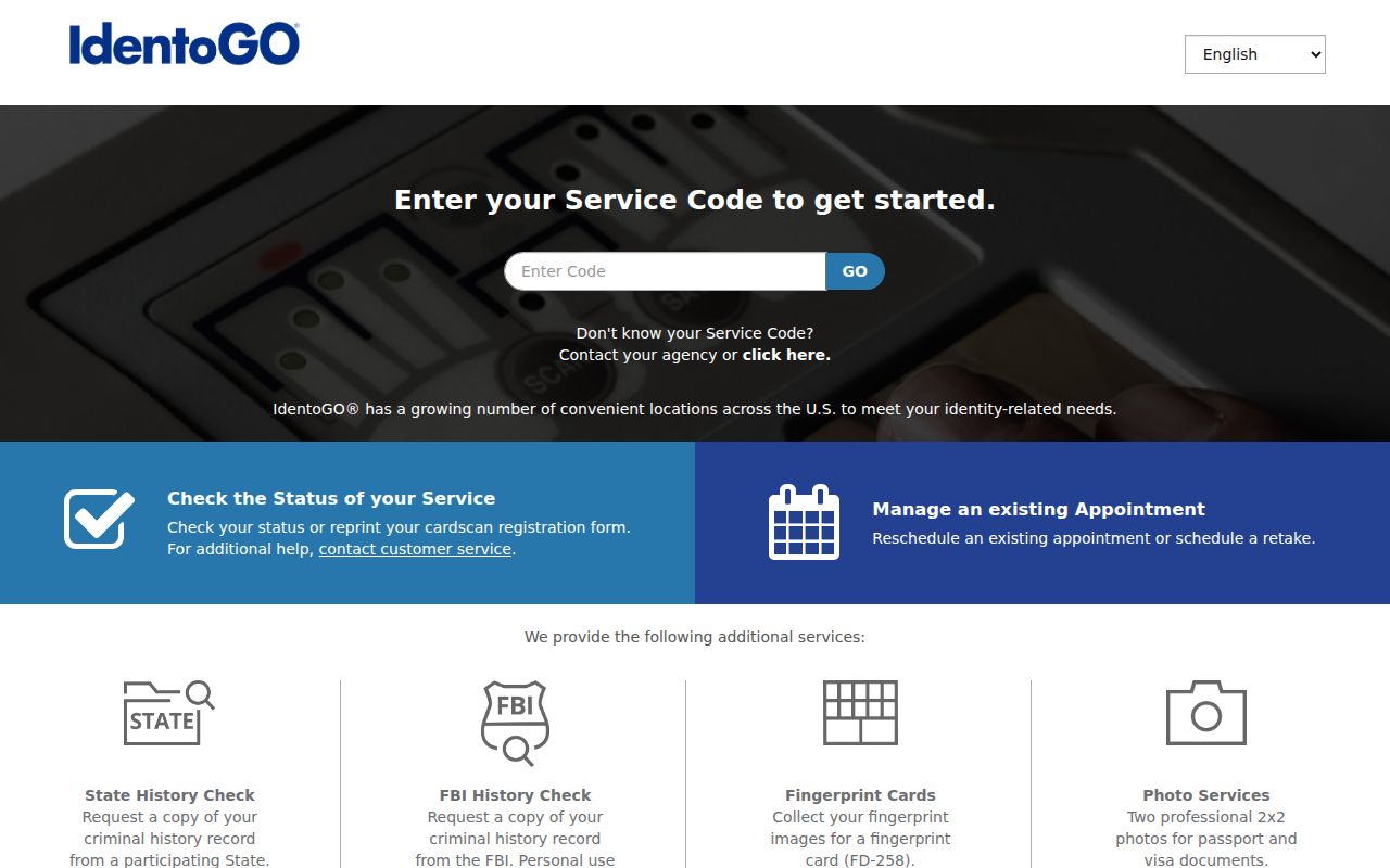 Andrews County criminal history IdentoGO fingerprint scheduling page