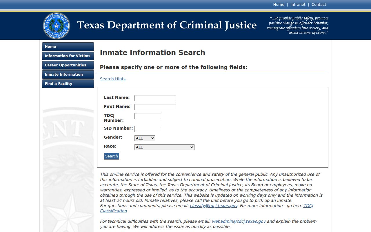 TDCJ inmate search for Andrews County criminal records