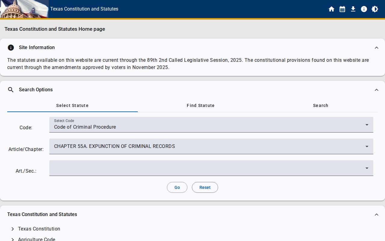 Texas Chapter 55A expunction law for Andrews County criminal records