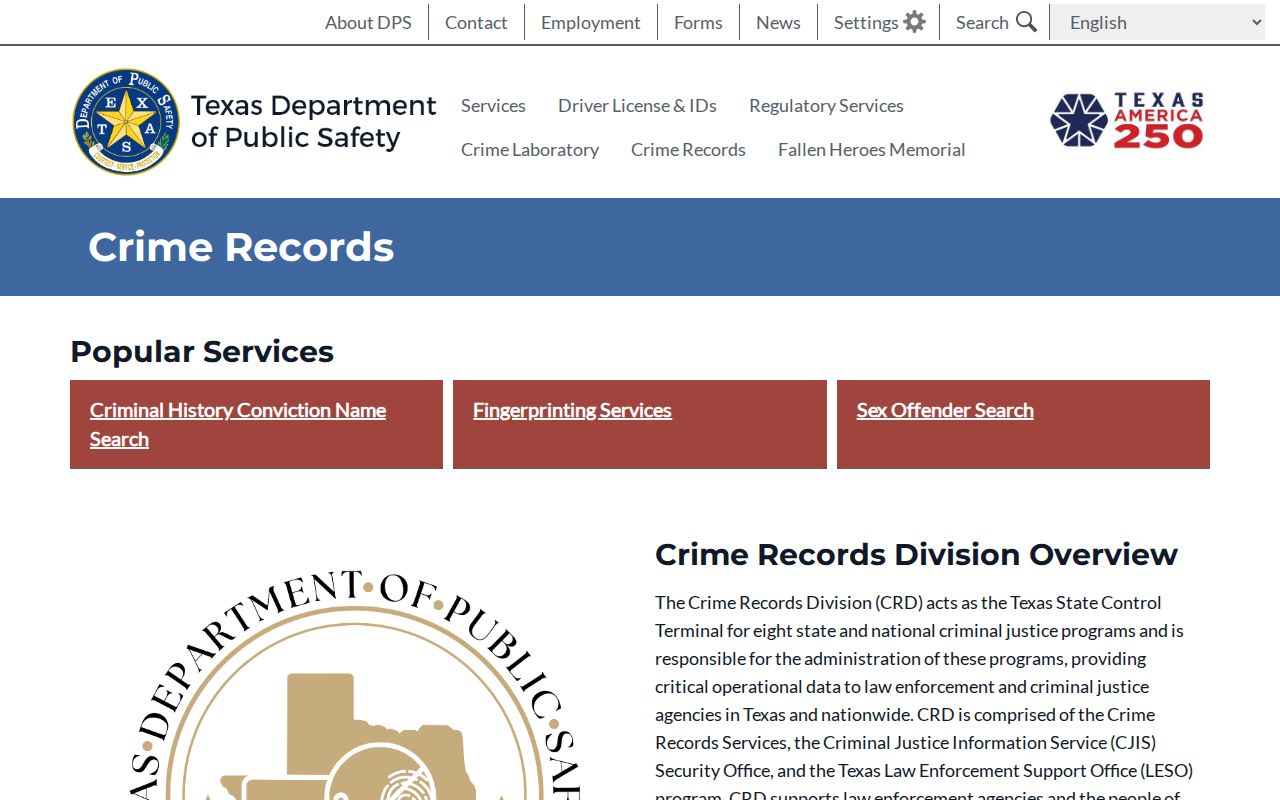 Texas DPS crime records services for Andrews County criminal history