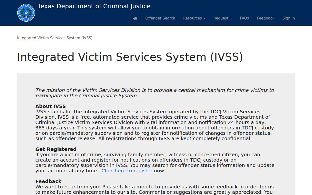 Andrews County criminal history TDCJ status notification portal