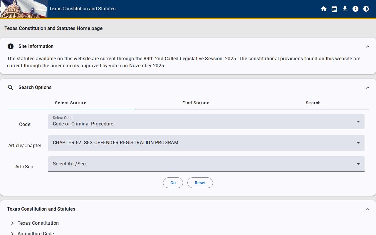 Texas Chapter 62 registration law for Andrews County sex offender records